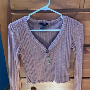 Ribbed, Lettuce Edge-cut F21 Long Sleeve Top